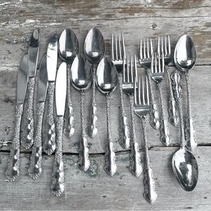 Stainless Japan vintage flatware set ornate floral